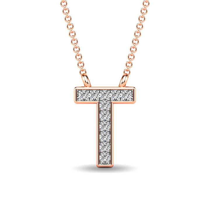 Diamond 1/20 Ct.Tw. Letter T Pendant in 10K Rose Gold
