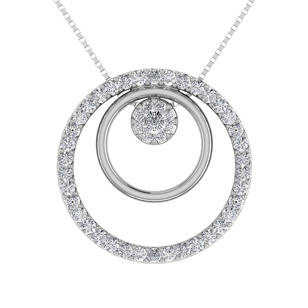 14K White Gold 1/2 Ct.Tw. Diamond Double Circle Pendant