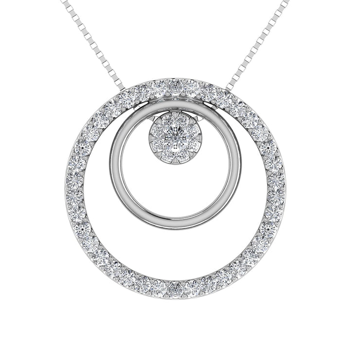 14K White Gold 1/2 Ct.Tw. Diamond Double Circle Pendant