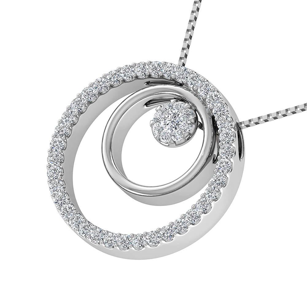 14K White Gold 1/2 Ct.Tw. Diamond Double Circle Pendant