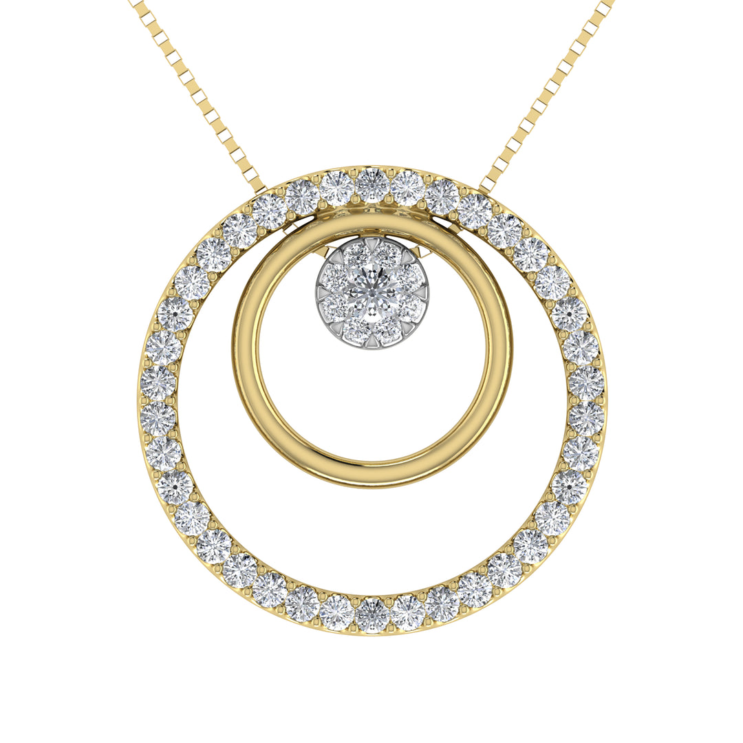 14K Two Tone 1/2 Ct.Tw. Diamond Double Circle Pendant