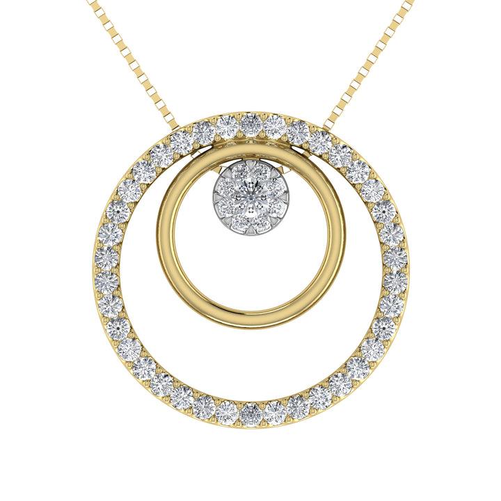 14K Two Tone 1/2 Ct.Tw. Diamond Double Circle Pendant