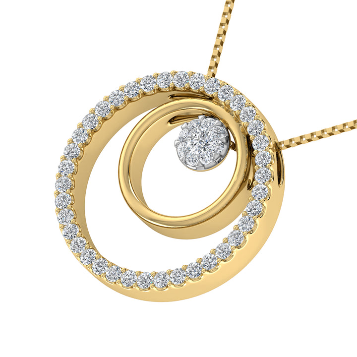 14K Two Tone 1/2 Ct.Tw. Diamond Double Circle Pendant