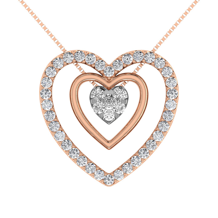 14K Rose Gold 1/2 Ct.Tw. Diamond Double Heart Pendant