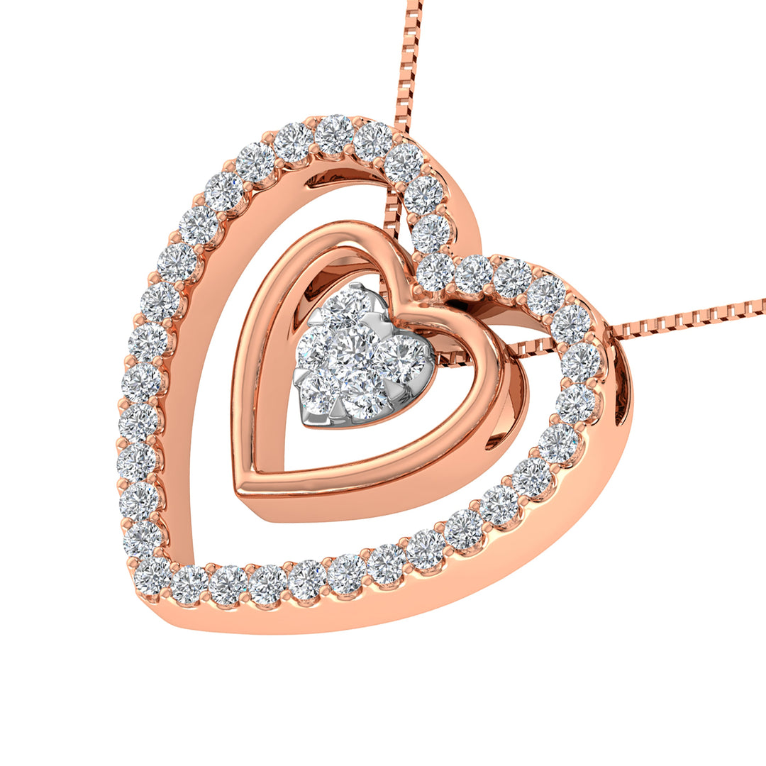 14K Rose Gold 1/2 Ct.Tw. Diamond Double Heart Pendant