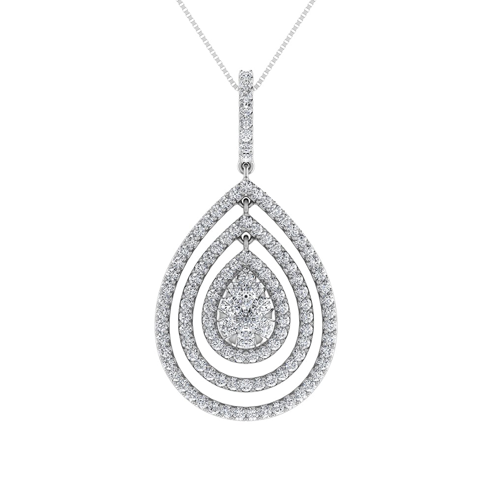 14K White Gold 1 Ct.Tw. Round Diamond Pear Shape Pendant