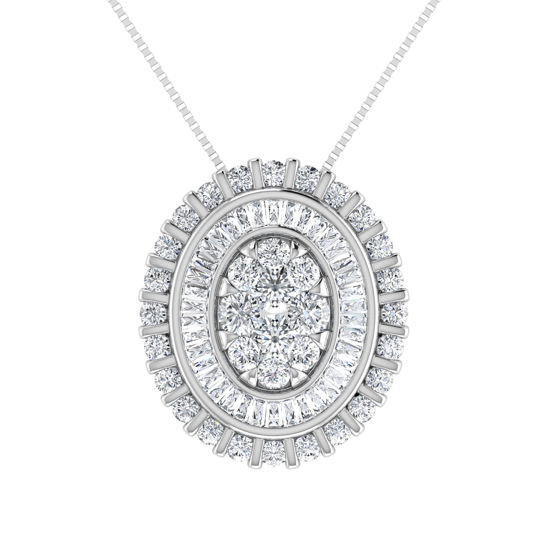 14K White Gold 3/4.Tw. Round and Tapper Diamond Invisible Oval Shape Pendant Pendant