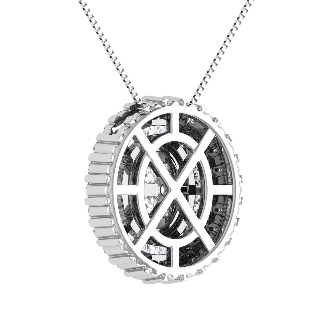 14K White Gold 3/4.Tw. Round and Tapper Diamond Invisible Oval Shape Pendant Pendant