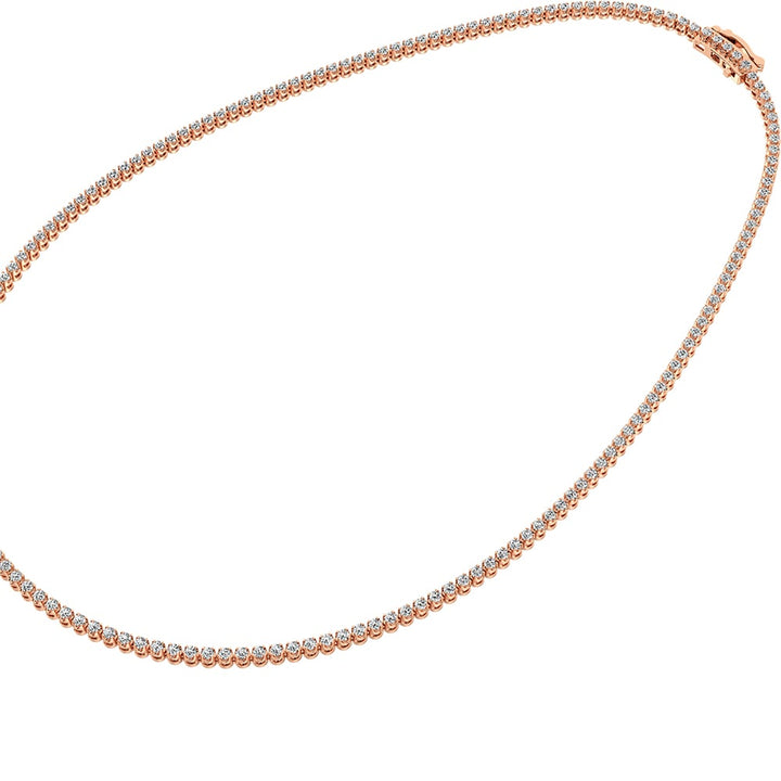 14K Rose Gold 3 1/4 Ct.Tw. Diamond Tennis Necklace (13 inches + 3 inches extender chain)