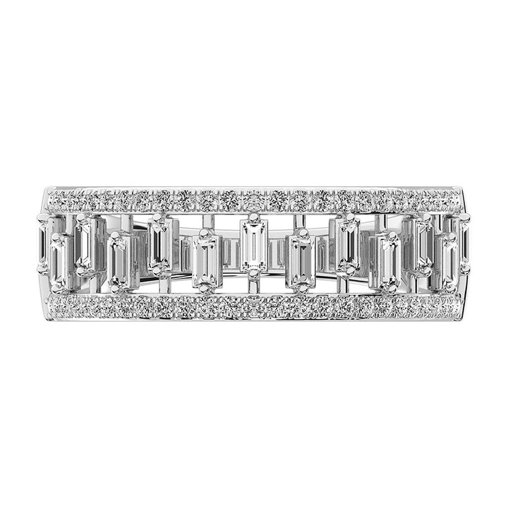 14K White Gold 1/3 Ct.Tw. Diamond Round and Baguette Set Fashion Band