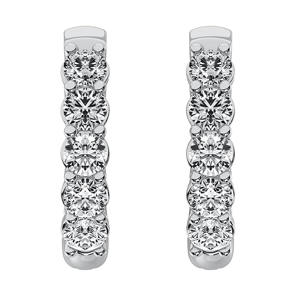 14K White Gold 1/2 Ct.Tw. Diamond Hoop Earrings