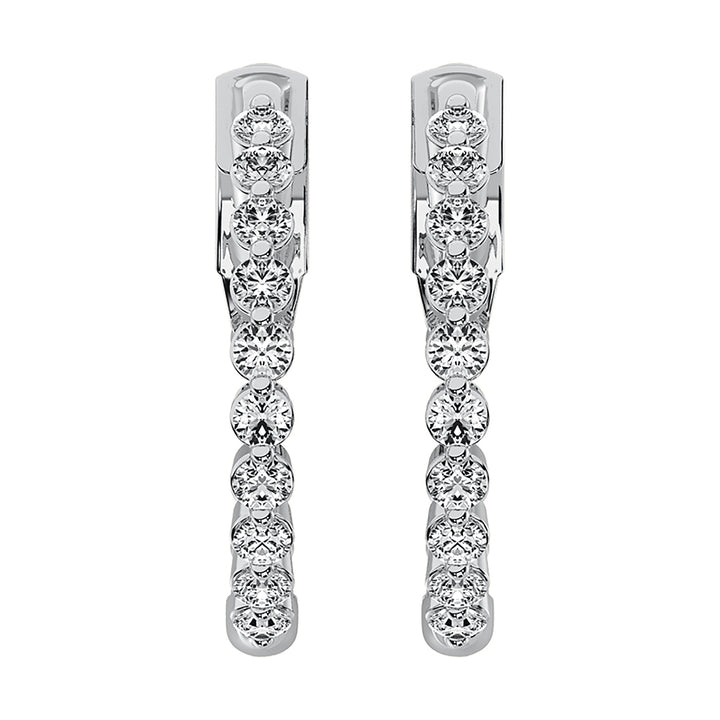 14K White Gold 2 1/6 Ct.Tw. Diamond Round Set Hoop Earrings