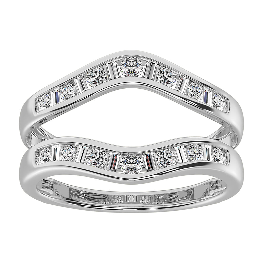 14K White Gold 1/2 Ct.Tw. Diamond Round and Baguette Guard Ring