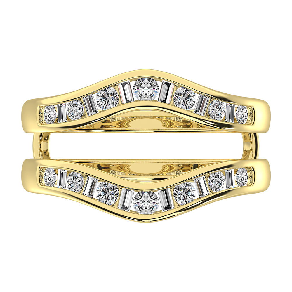 14K Yellow Gold 1/2 Ct.Tw. Diamond Round and Baguette Guard Ring