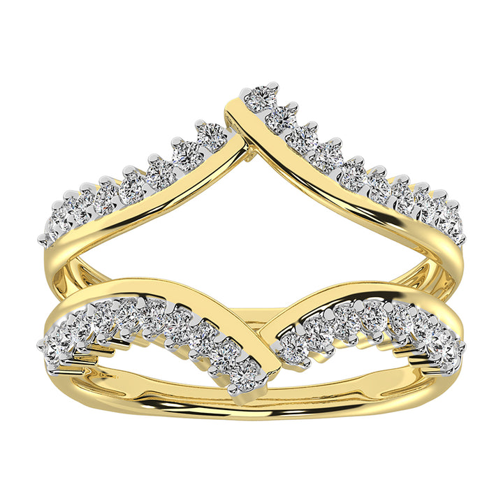 10K Yellow Gold 1/2 Ct.Tw. Diamond Chevron Guard Ring  With White Gold Touch