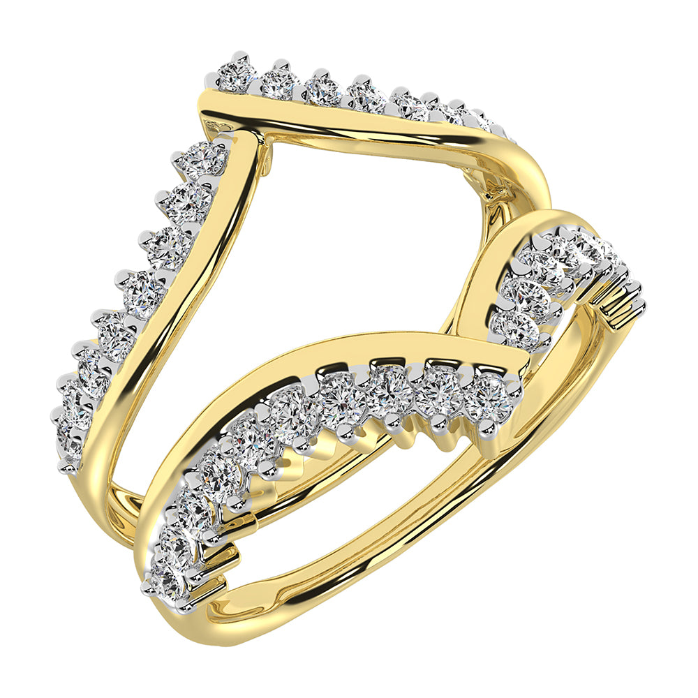 10K Yellow Gold 1/2 Ct.Tw. Diamond Chevron Guard Ring  With White Gold Touch