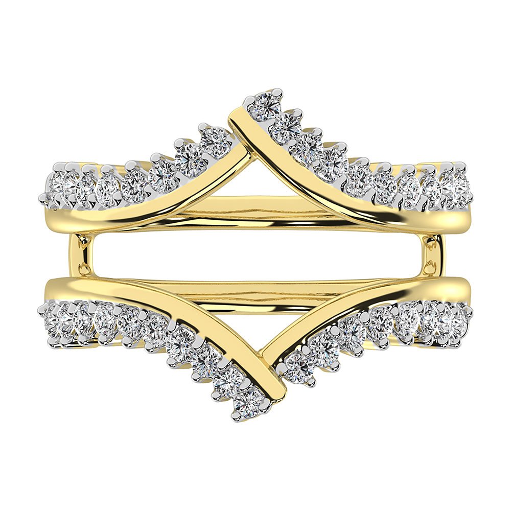 10K Yellow Gold 1/2 Ct.Tw. Diamond Chevron Guard Ring  With White Gold Touch