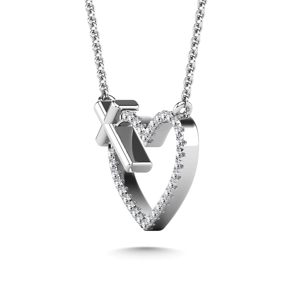 10K White Gold Diamond 1/10 Ct.Tw. Heart and Cross Pendant