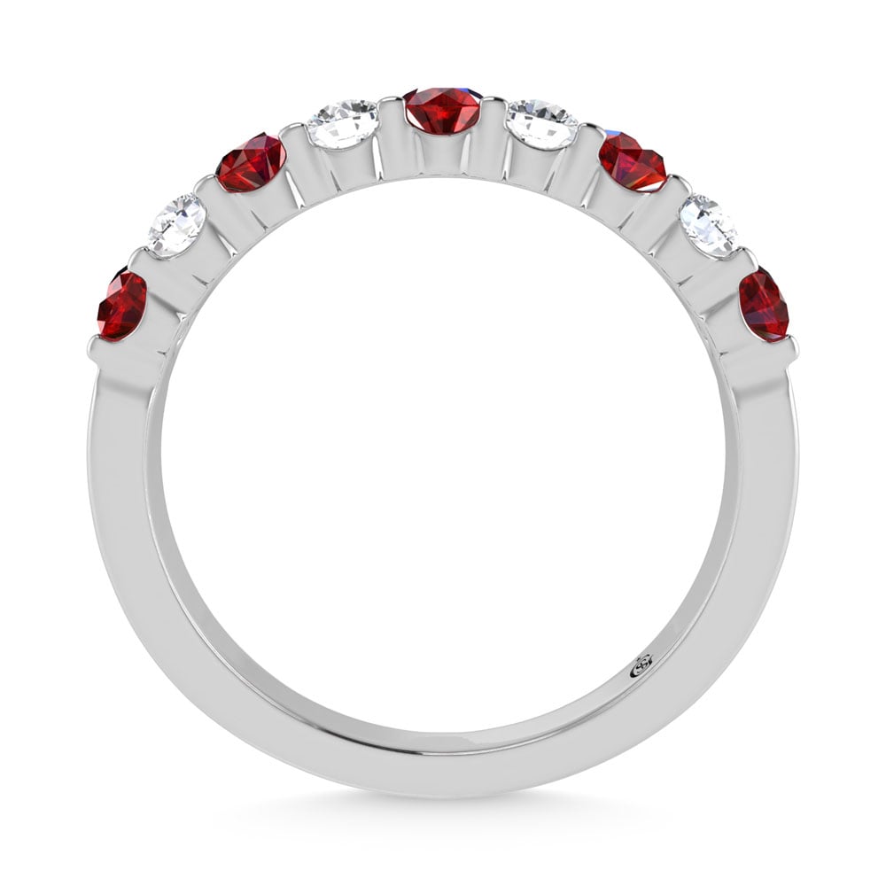 14K White Gold Machine Set Alternate Ruby and Diamond 7/8 Ct.Tw. Band