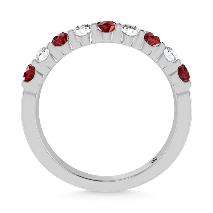 14K White Gold Machine Set Alternate Ruby and Diamond 7/8 Ct.Tw. Band