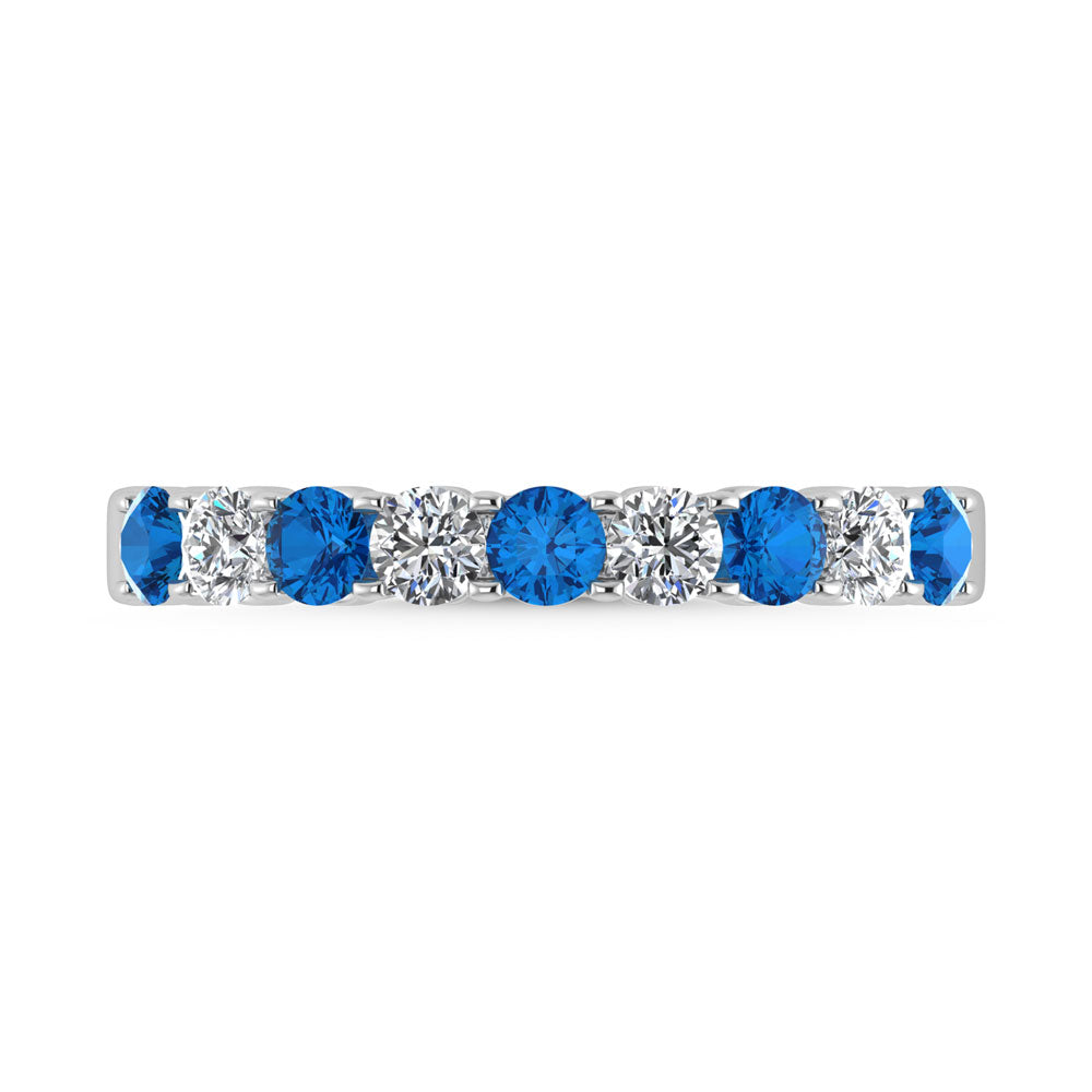 14K White Gold Machine Set Alternate Blue Sapphire and Diamond 5/8 Ct.Tw. Band