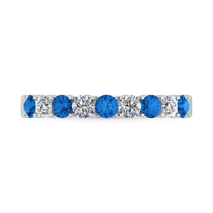 14K White Gold Machine Set Alternate Blue Sapphire and Diamond 5/8 Ct.Tw. Band