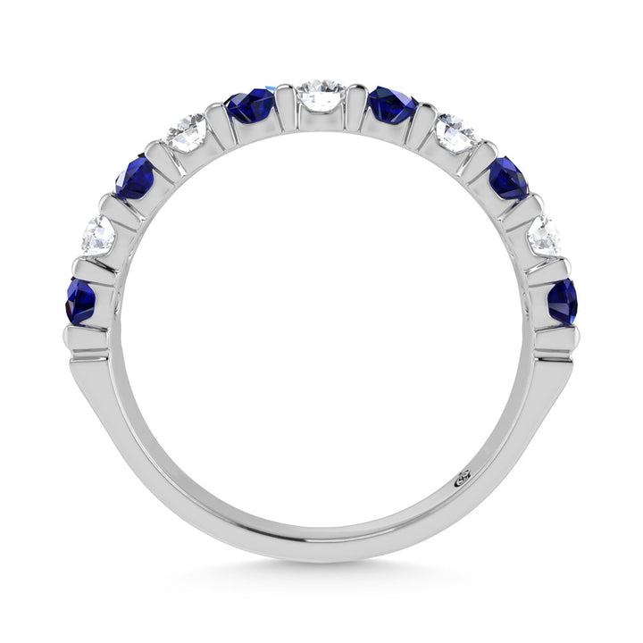 14K White Gold Machine Set Alternate Blue Sapphire and Diamond 5/8 Ct.Tw. Band