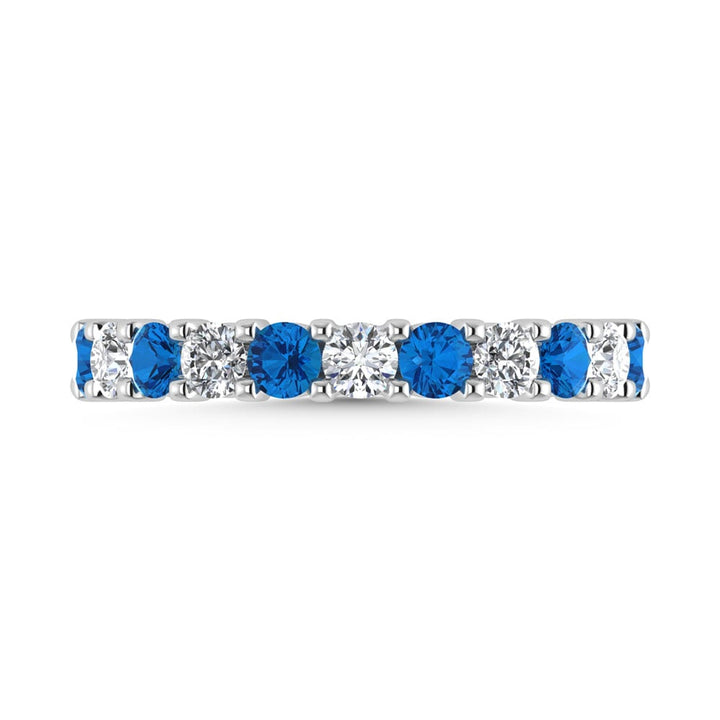 14K White Gold Machine Set Alternate Blue Sapphire and Diamond 1/2 Ct.Tw. Band