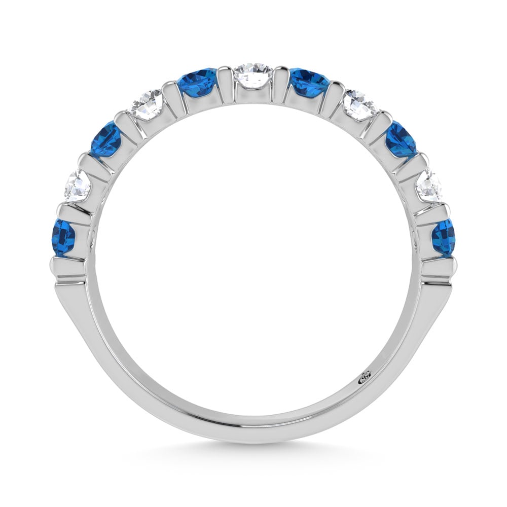 14K White Gold Machine Set Alternate Blue Sapphire and Diamond 1/2 Ct.Tw. Band