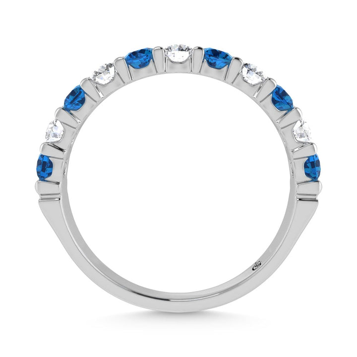 14K White Gold Machine Set Alternate Blue Sapphire and Diamond 1/2 Ct.Tw. Band