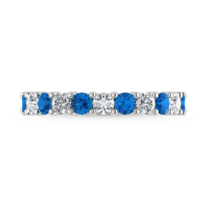 14K White Gold Machine Set Alternate Blue Sapphire and Diamond 3/4 Ct.Tw. Band