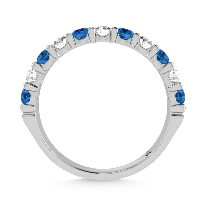 14K White Gold Machine Set Alternate Blue Sapphire and Diamond 3/4 Ct.Tw. Band