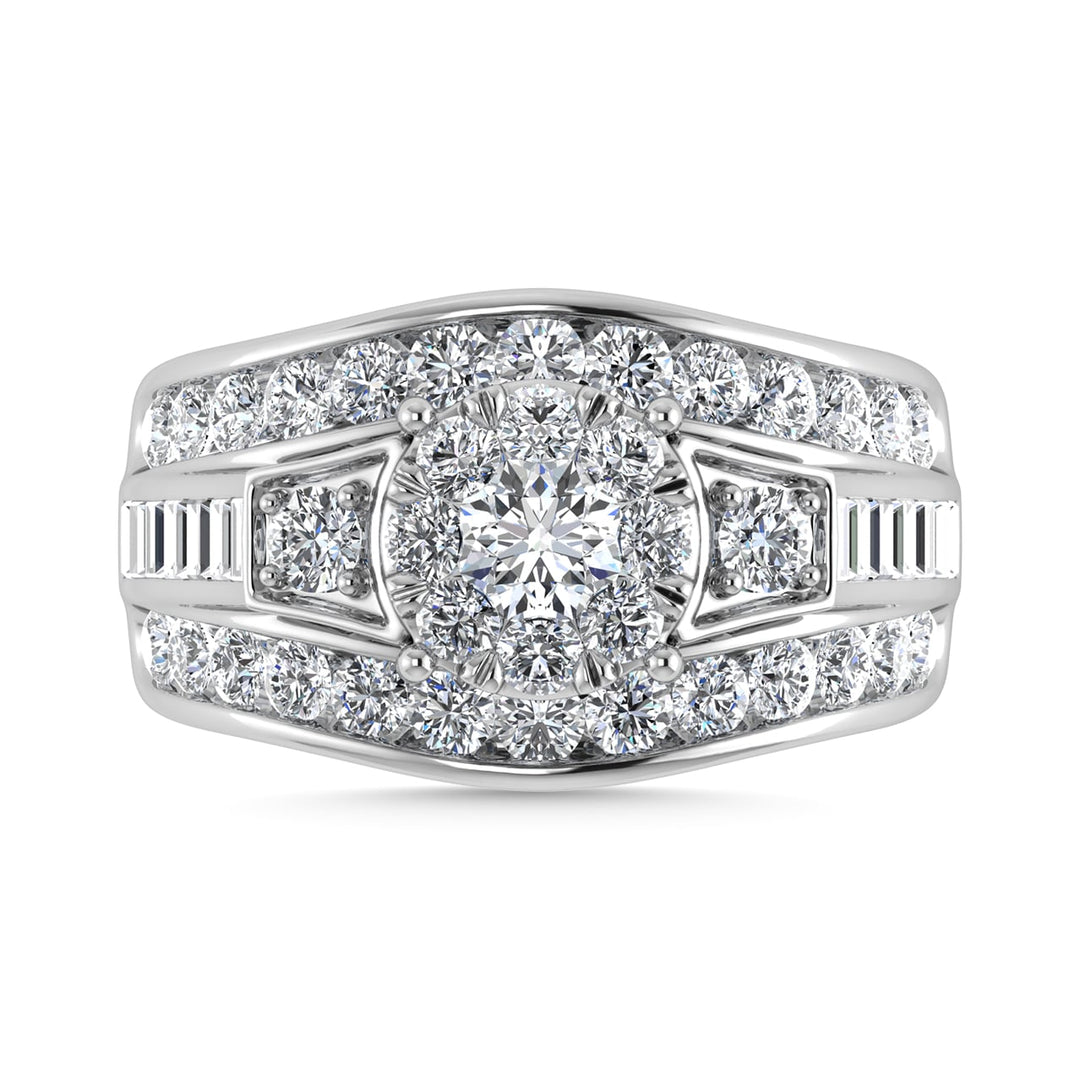 Diamond 2 Ct.Tw. Round and Flat Straight Baguette Engagement Ring in 14K White Gold