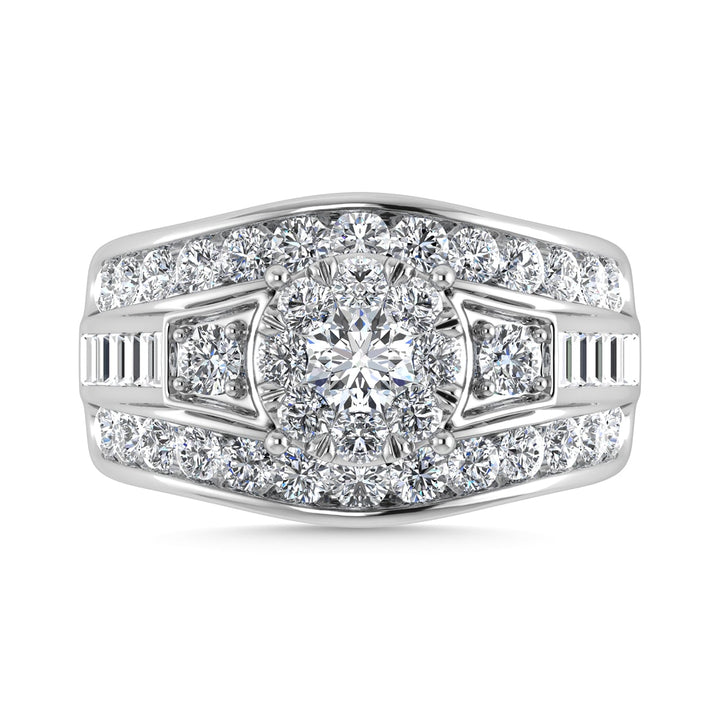 Diamond 2 Ct.Tw. Round and Flat Straight Baguette Engagement Ring in 14K White Gold