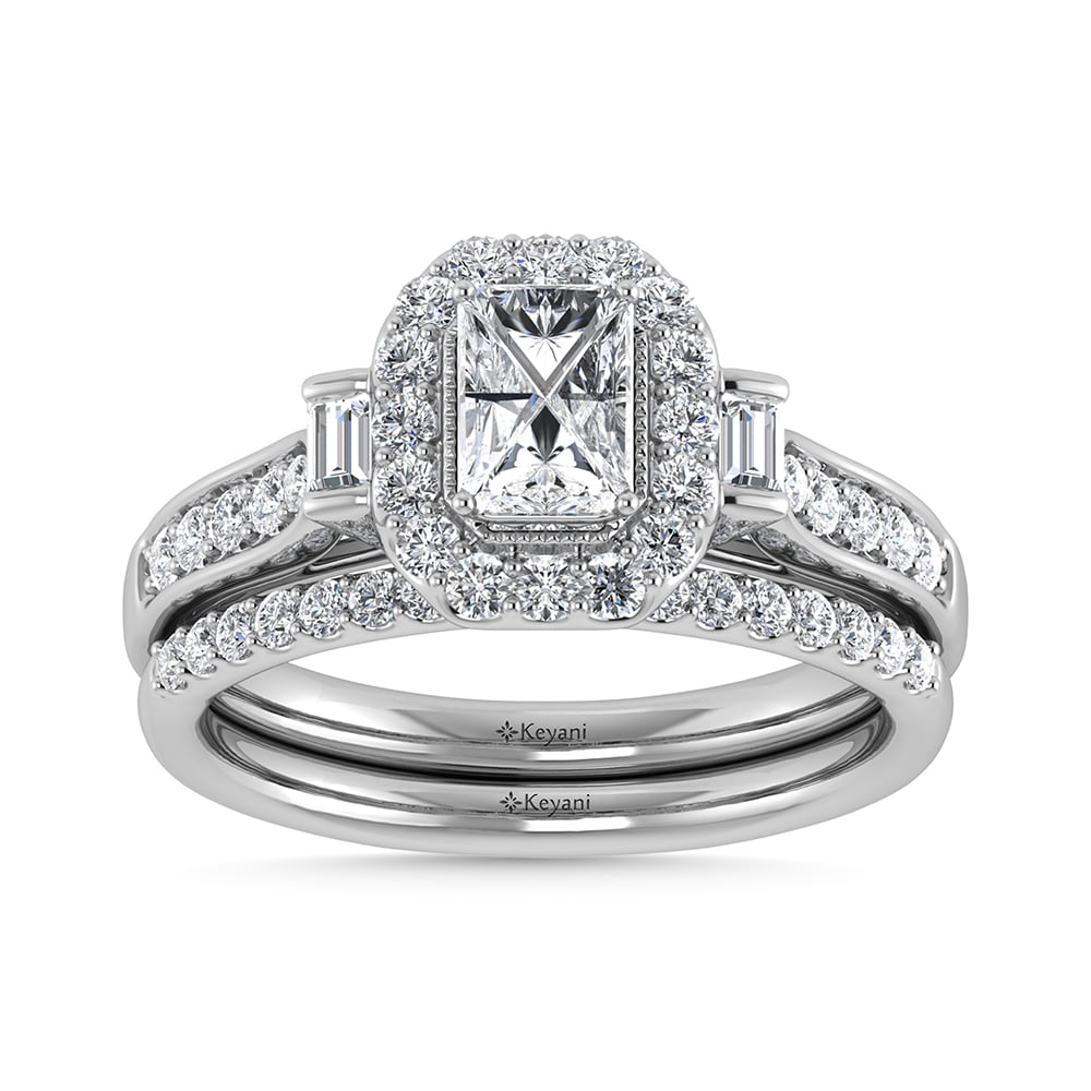 14K White Gold Diamond 1 Ct.Tw. Emerald Shape Bridal Ring