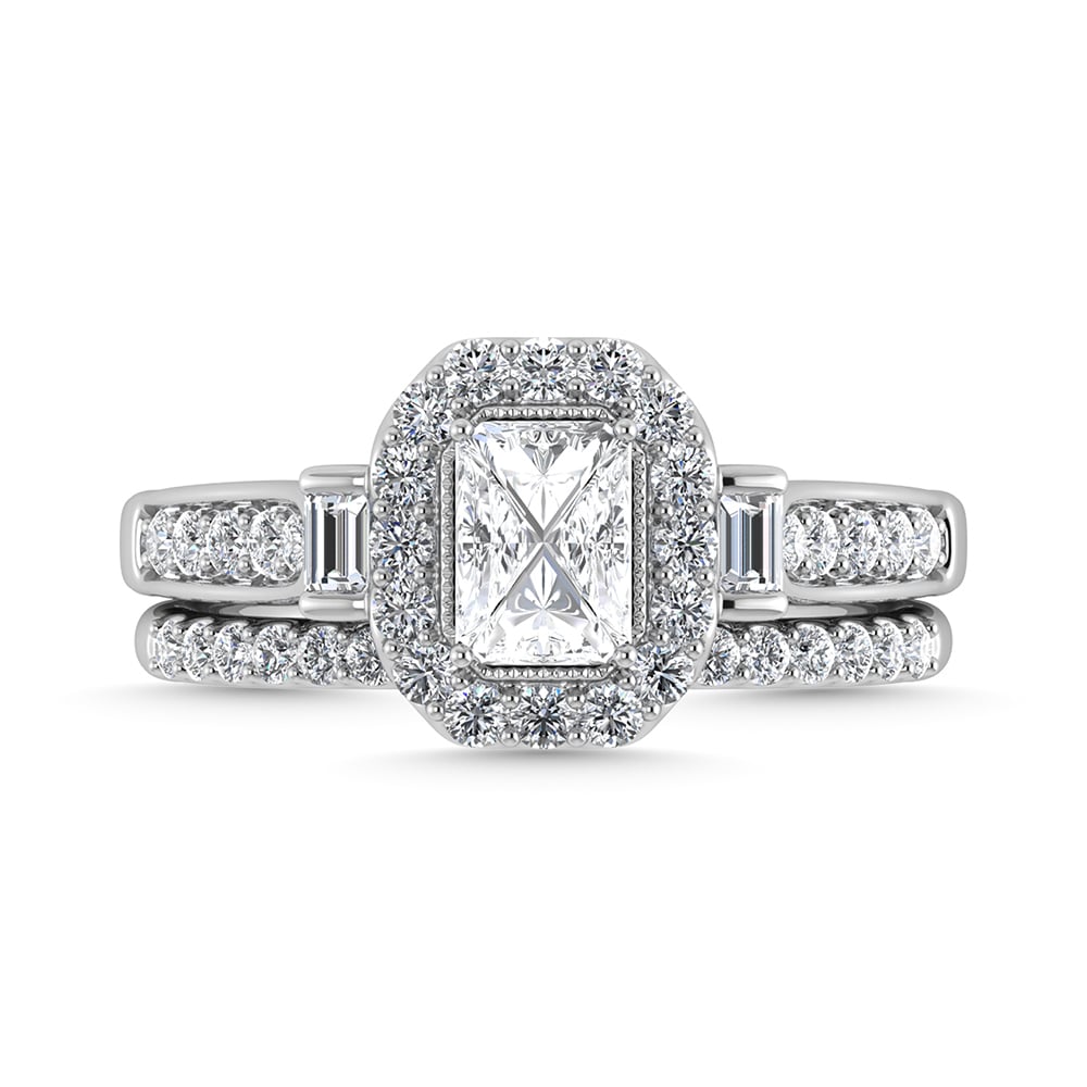 14K White Gold Diamond 1 Ct.Tw. Emerald Shape Bridal Ring