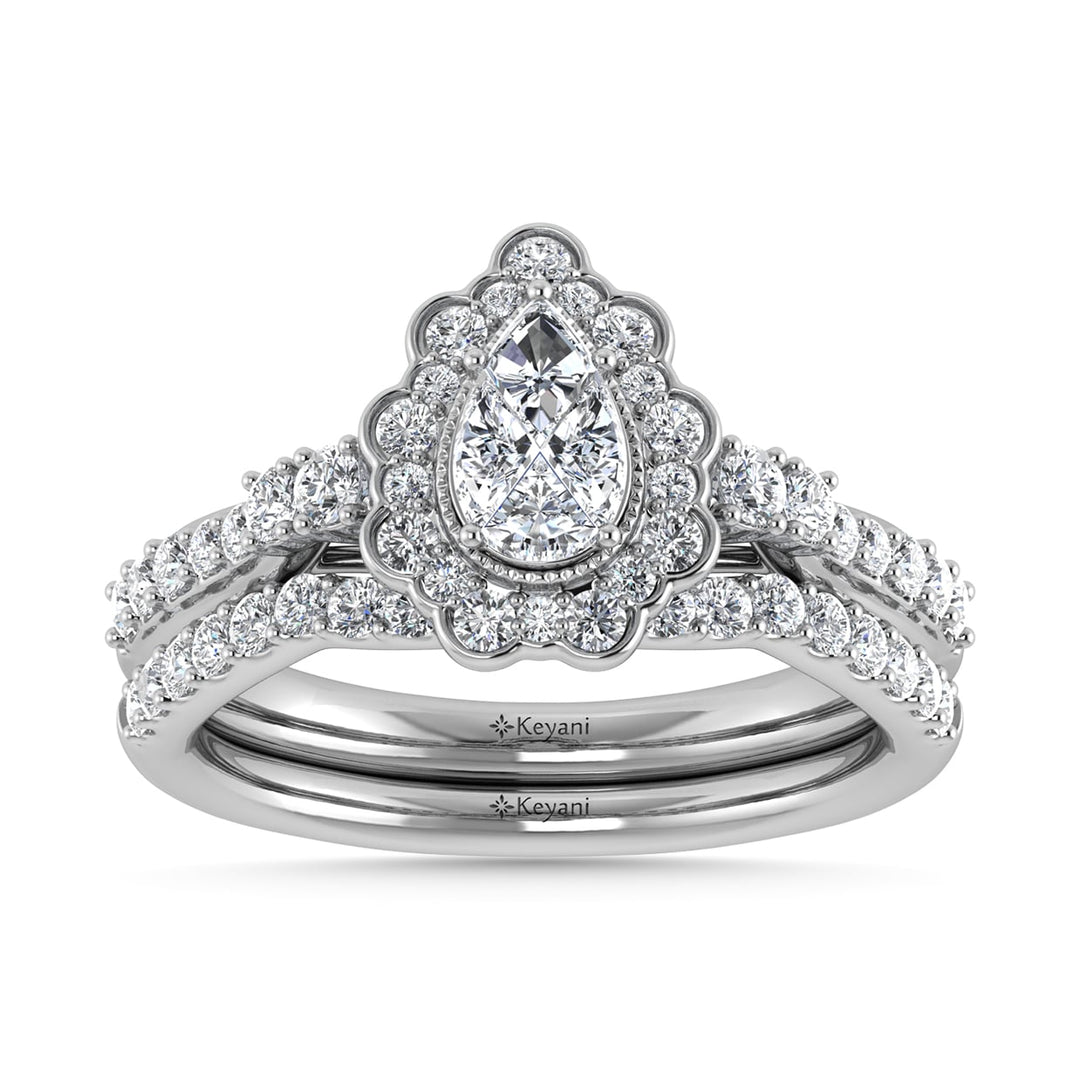 14K White Gold Diamond 1 Ct.Tw. Pear Shape Bridal Ring