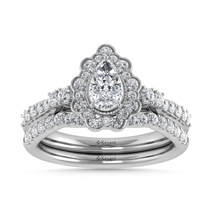 14K White Gold Diamond 1 Ct.Tw. Pear Shape Bridal Ring