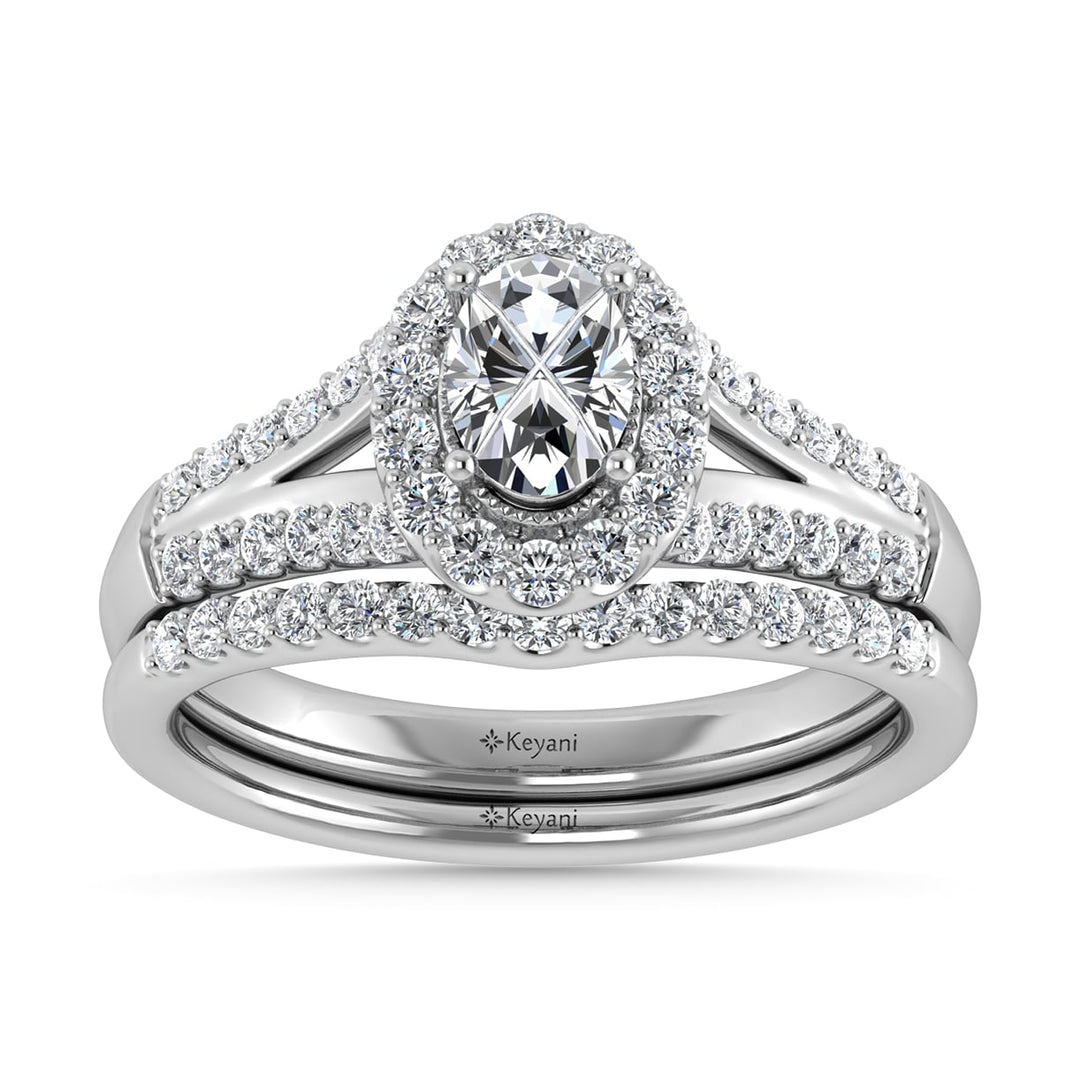 14K White Gold Diamond 1 Ct.Tw. Oval Shape Bridal Ring