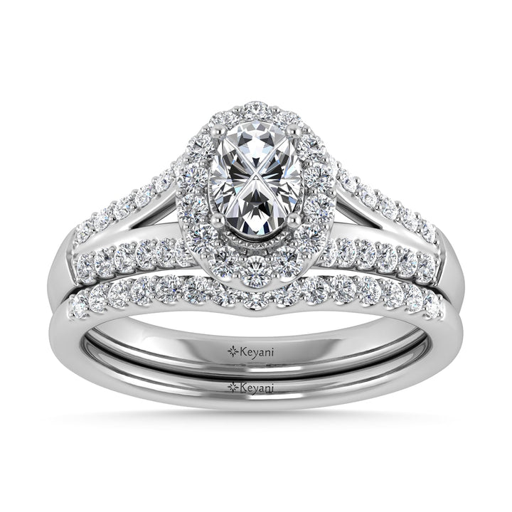 14K White Gold Diamond 1 Ct.Tw. Oval Shape Bridal Ring