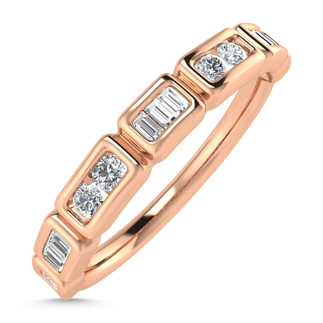 Diamond 1/5 Ct.Tw. Round and Straight Baguette Stack Band in 14K Rose Gold