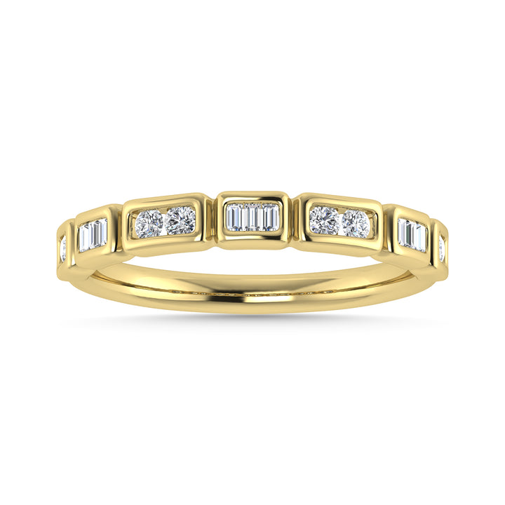 Diamond 1/5 Ct.Tw. Round and Straight Baguette Stack Band in 14K Yellow Gold