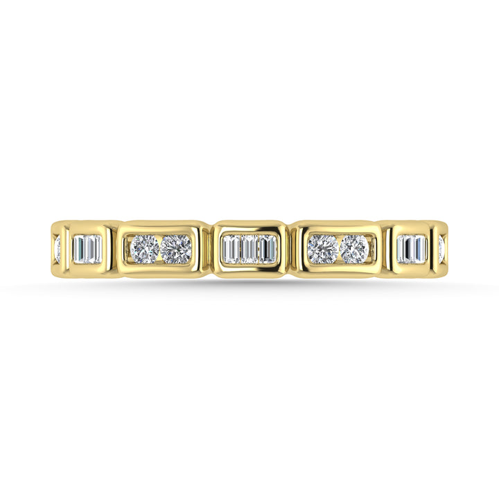 Diamond 1/5 Ct.Tw. Round and Straight Baguette Stack Band in 14K Yellow Gold