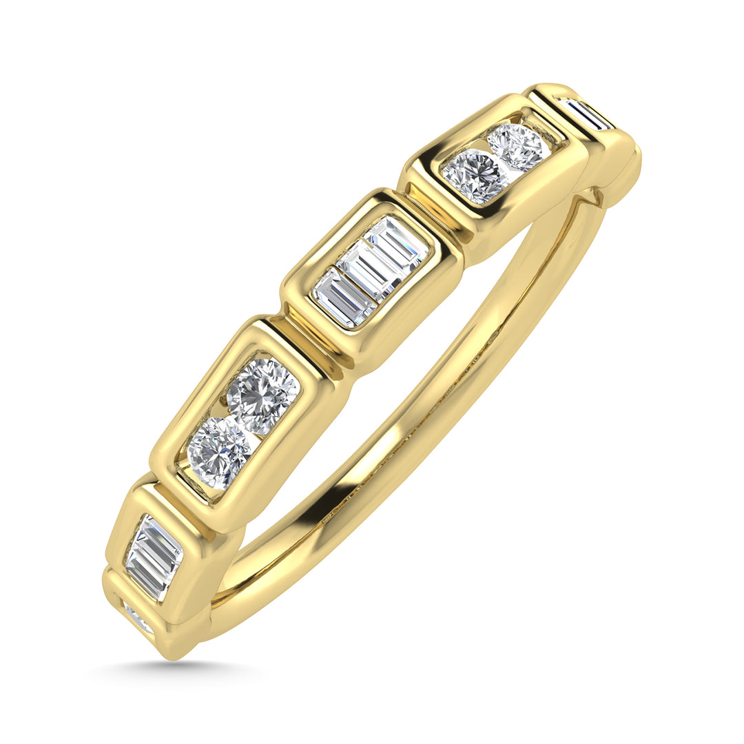 Diamond 1/5 Ct.Tw. Round and Straight Baguette Stack Band in 14K Yellow Gold