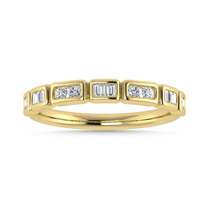 Diamond 1/5 Ct.Tw. Round and Straight Baguette Stack Band in 14K Yellow Gold