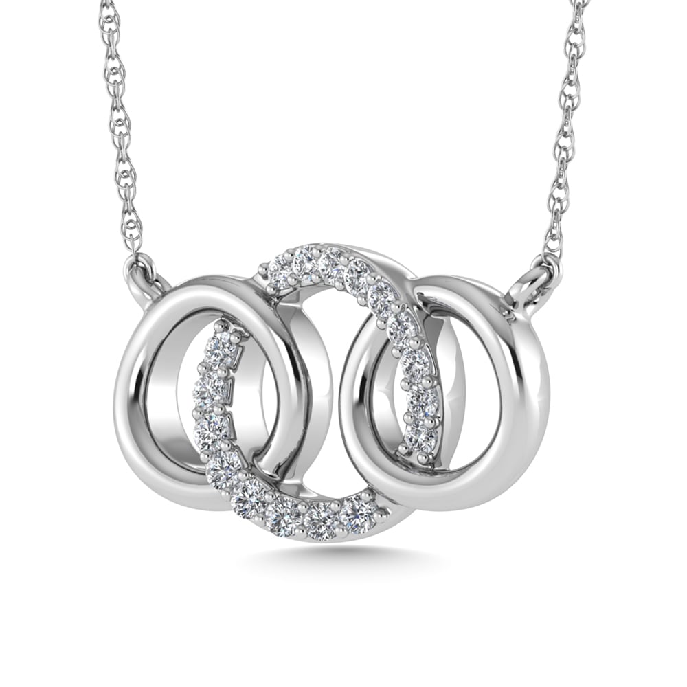 10K White Gold Diamond 1/10 Ct.Tw. Interlinked Circle Fashion Necklace