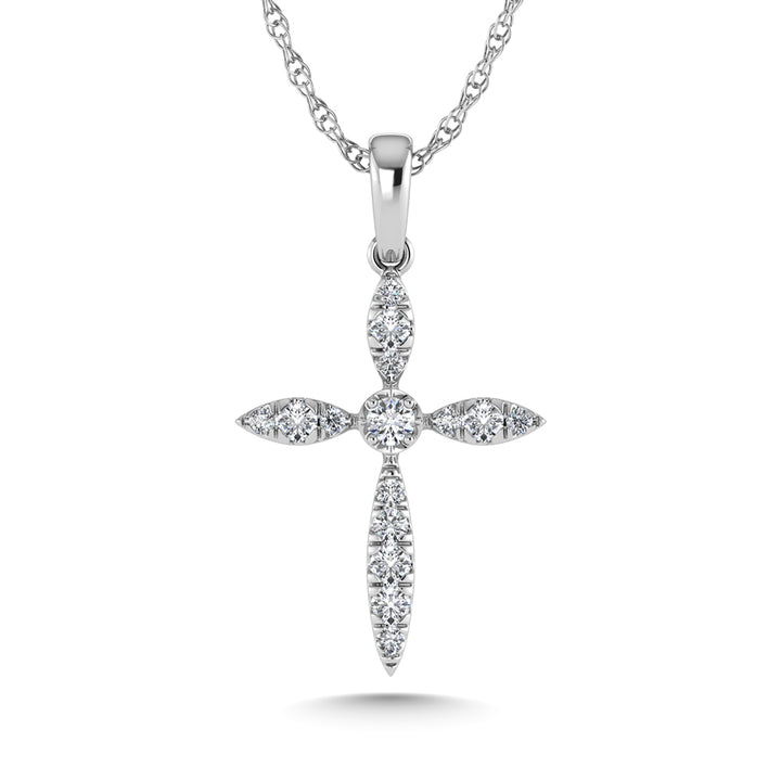 10K White Gold Diamond 1/8 Ct.Tw. Cross Pendant