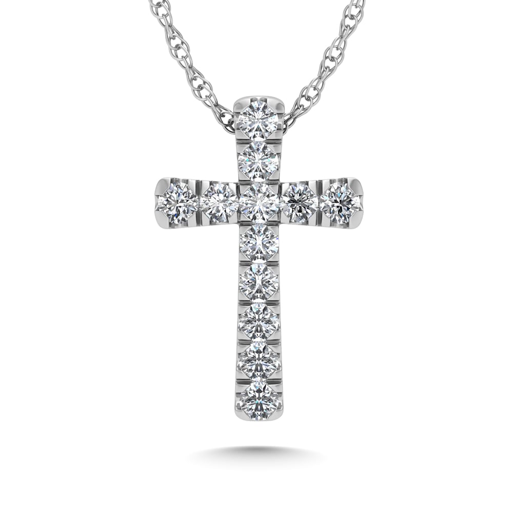 10K White Gold Diamond 1/8 Ct.Tw. Cross Pendant