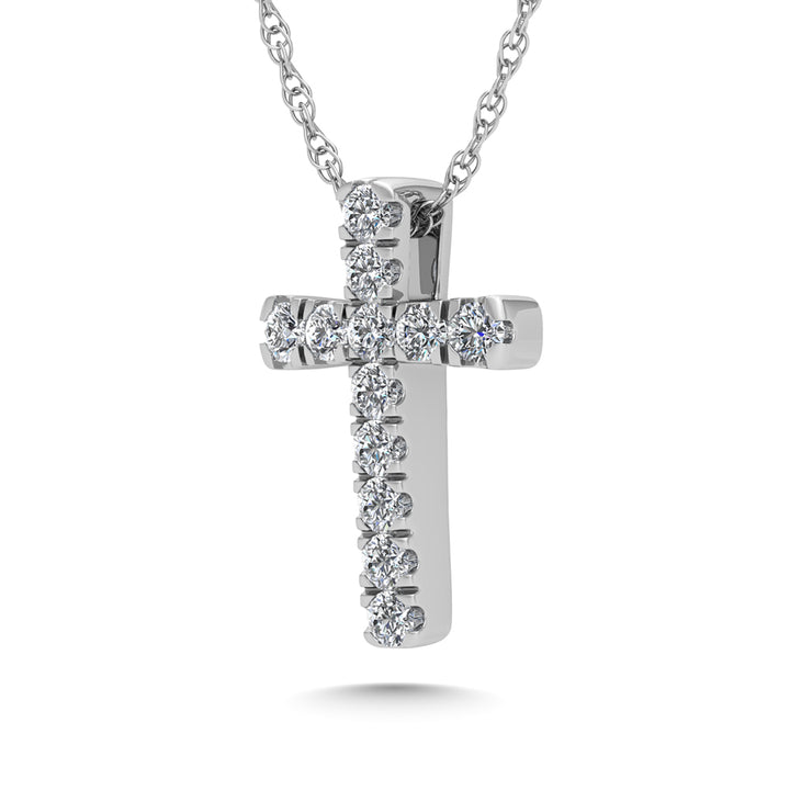 10K White Gold Diamond 1/8 Ct.Tw. Cross Pendant