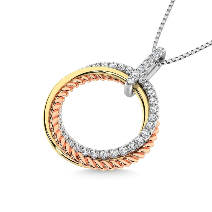 14K Three Tone Diamond 1/5 Ct.Tw. Circle Fashion Pendant